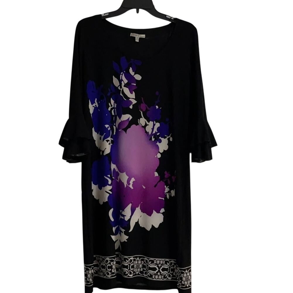 Sandra Darren 10 black floral dress purple